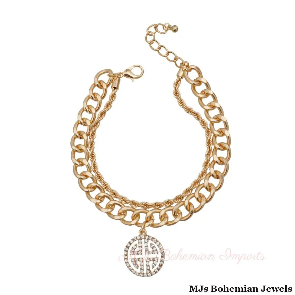 Double Layer Gold Greek Charm Bracelet