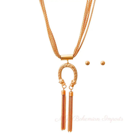 Dragon Horseshoe Pendant with Tassels