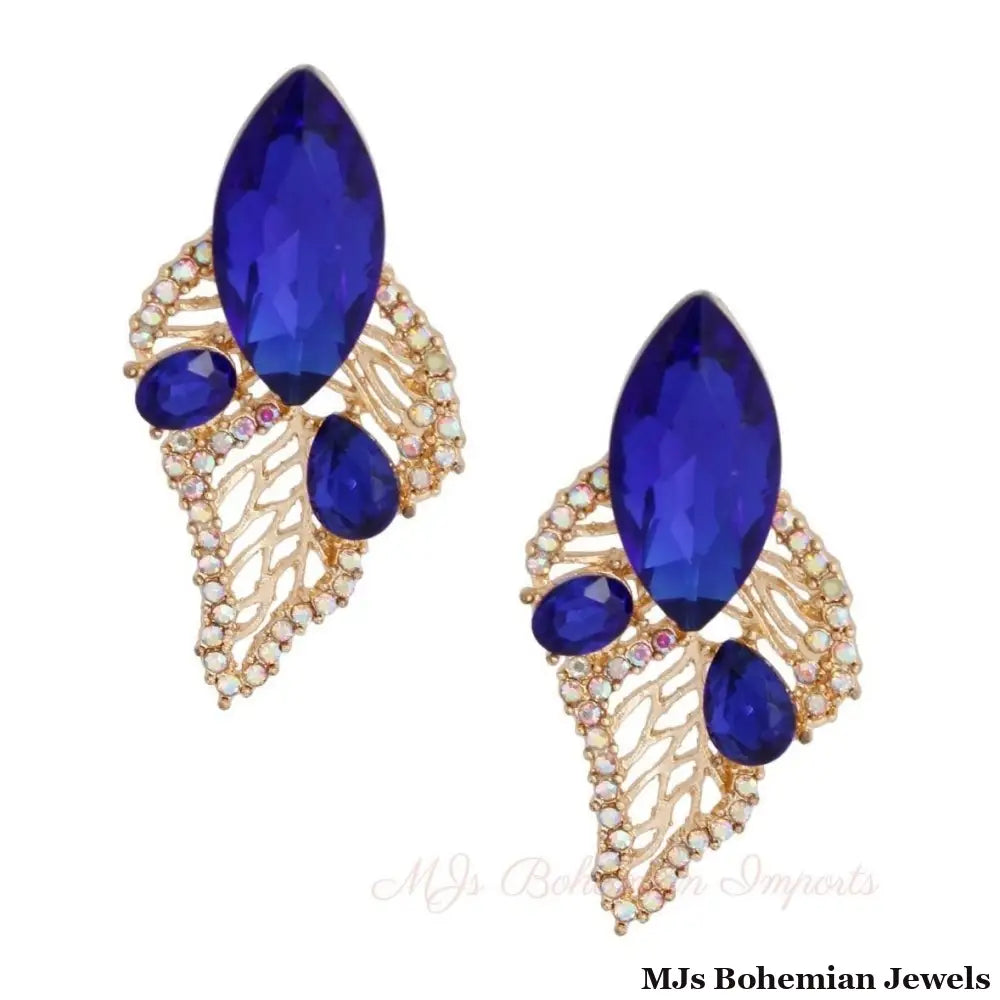 Elegant Royal Blue Leaf Stud