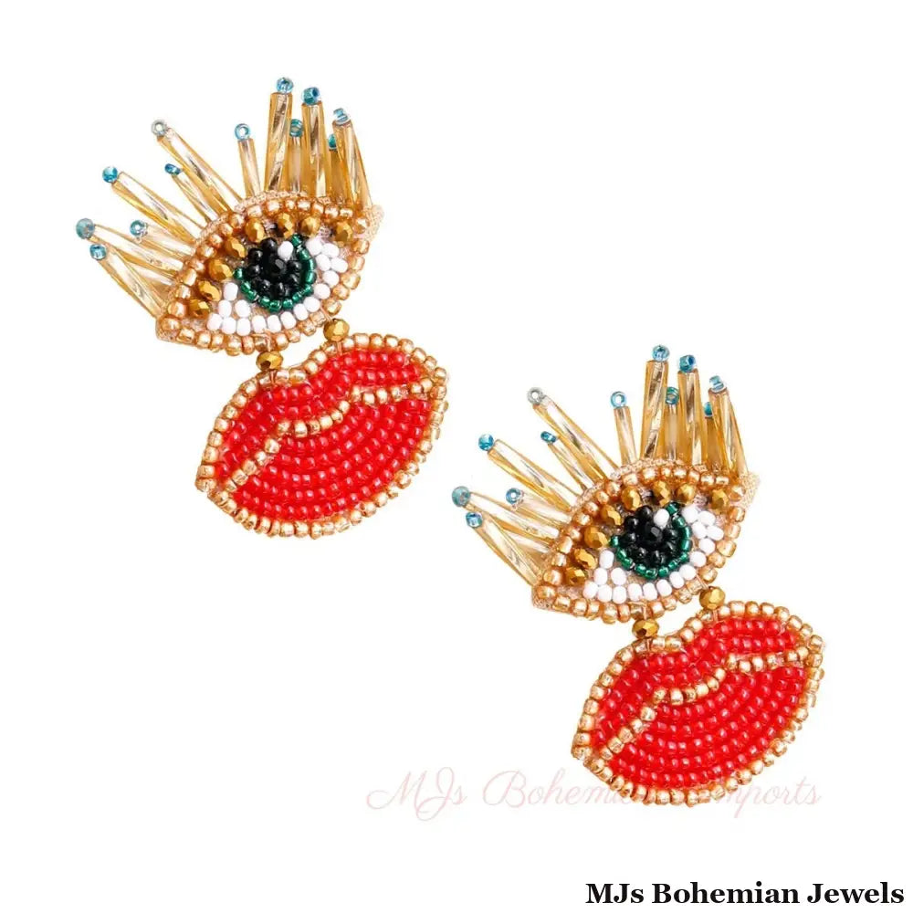 Embroidered Lips and Eyes Earrings