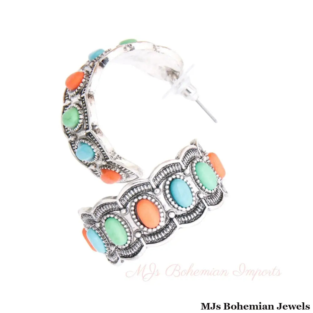 Enraved Silver Multi Color Hoops