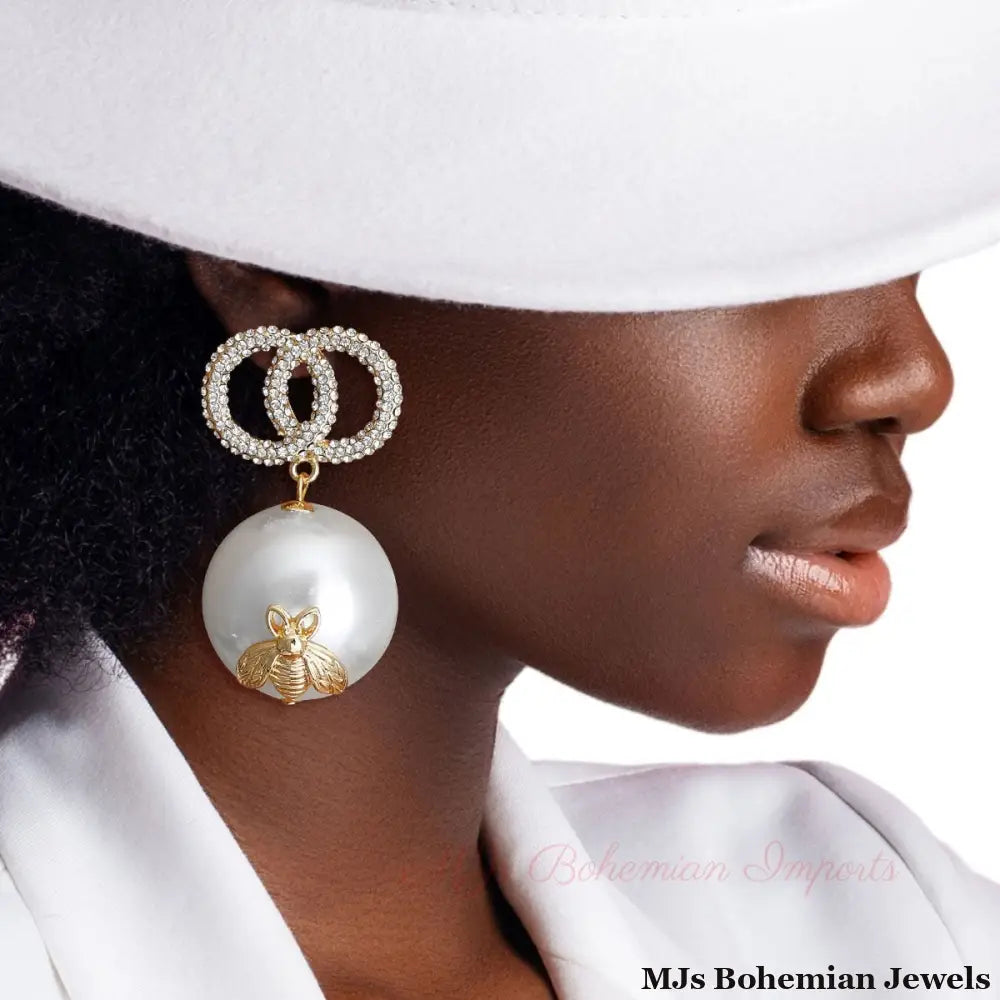 Eternal Elegance Bee Drop Jumbo Pearl Earrings