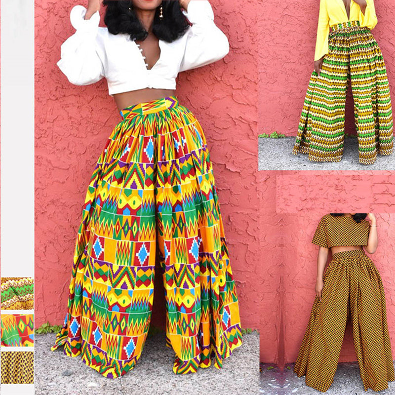 African News Ladies Clothes Dashiki Print Trousers Wide