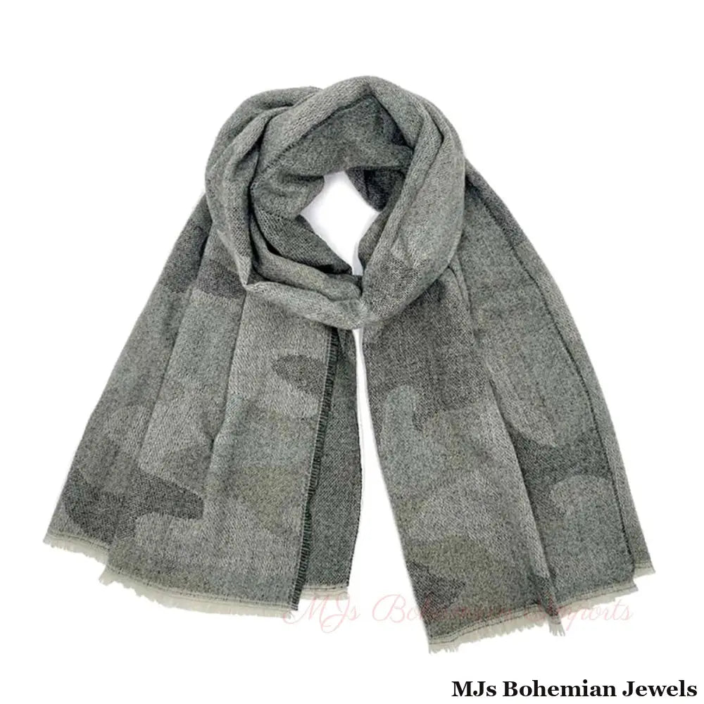 Faded Gray Camo Print Scarf