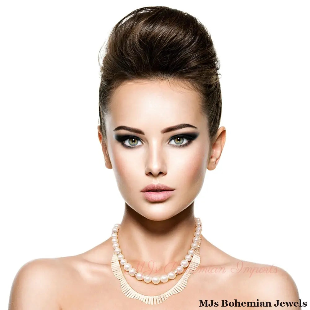 Fanned Gold and Pearl Necklace Set