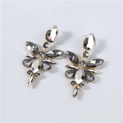U.S. Fashion Rhinestone Geometric Floral Minimalist Design Boutique Style Women Drop Earrings - Black