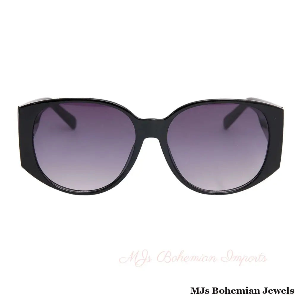 Ferragamo Style Black Rounded Wide Arm Sunglasses