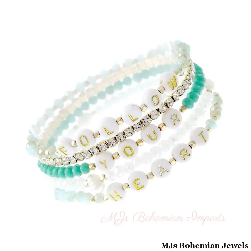 Follow Your Heart Aqua Beaded Bracelets