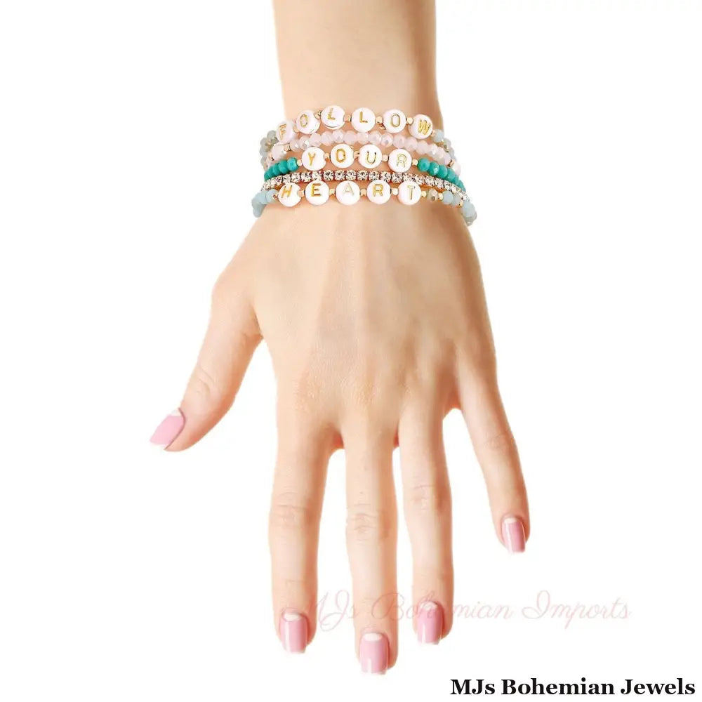 Follow Your Heart Aqua Beaded Bracelets