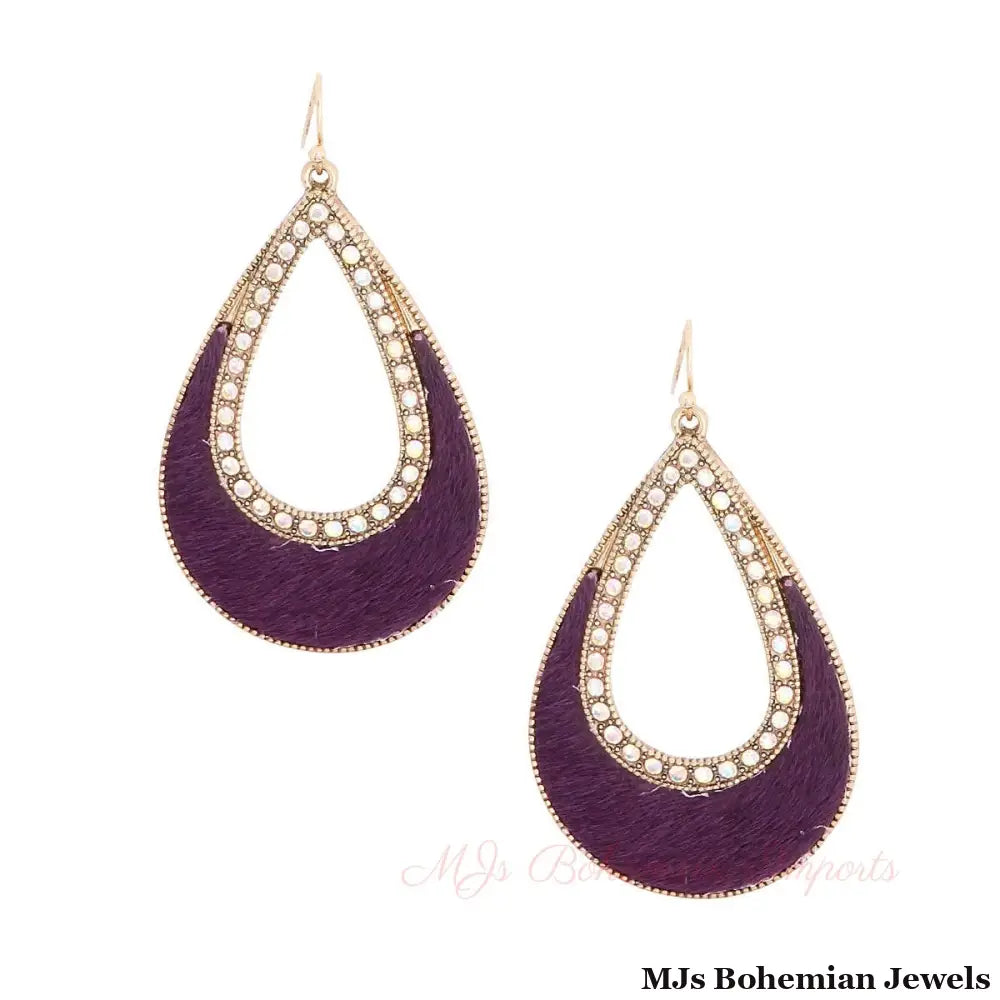 Genuine Leather Purple Teardrop Earrings