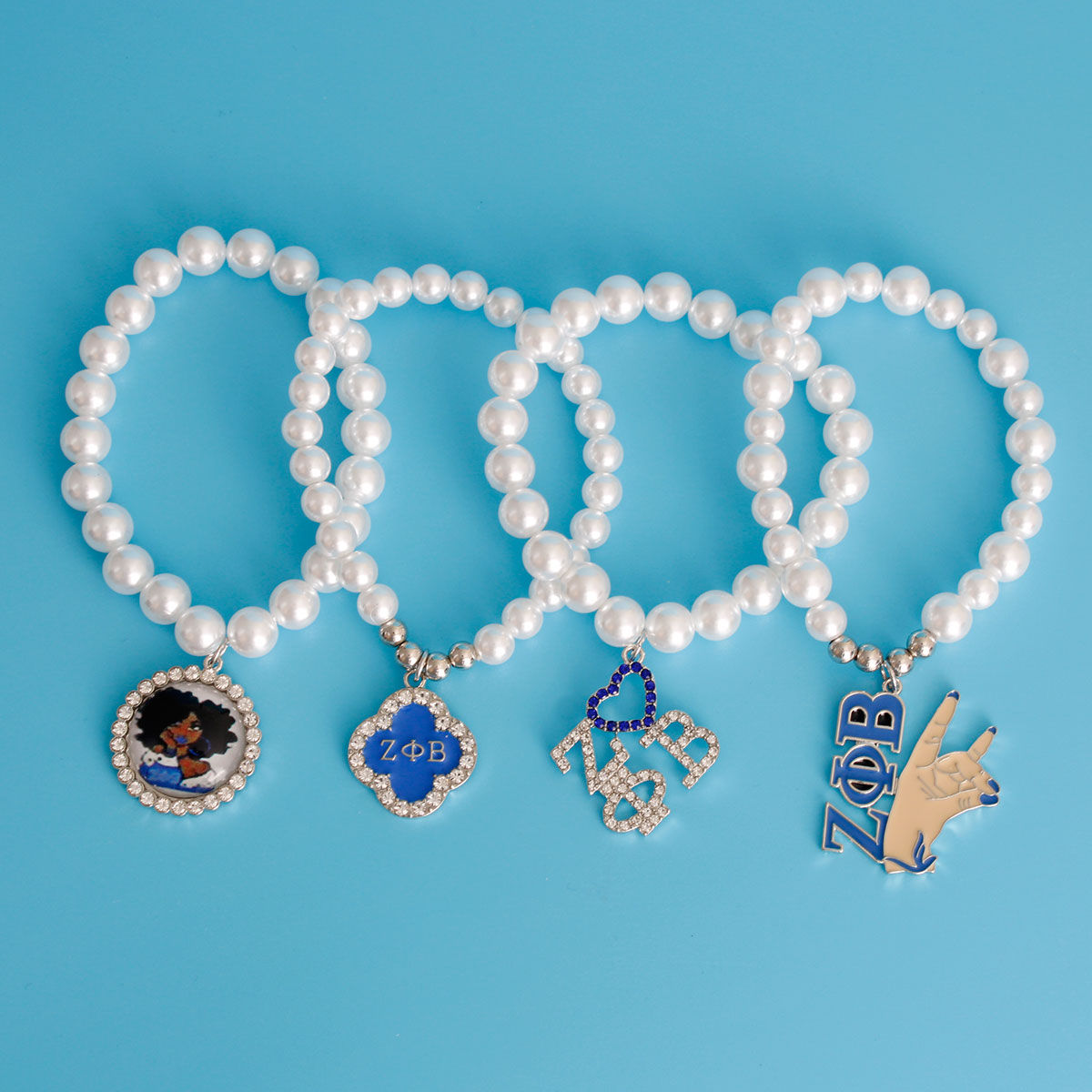 White Pearl Blue Sorority Set