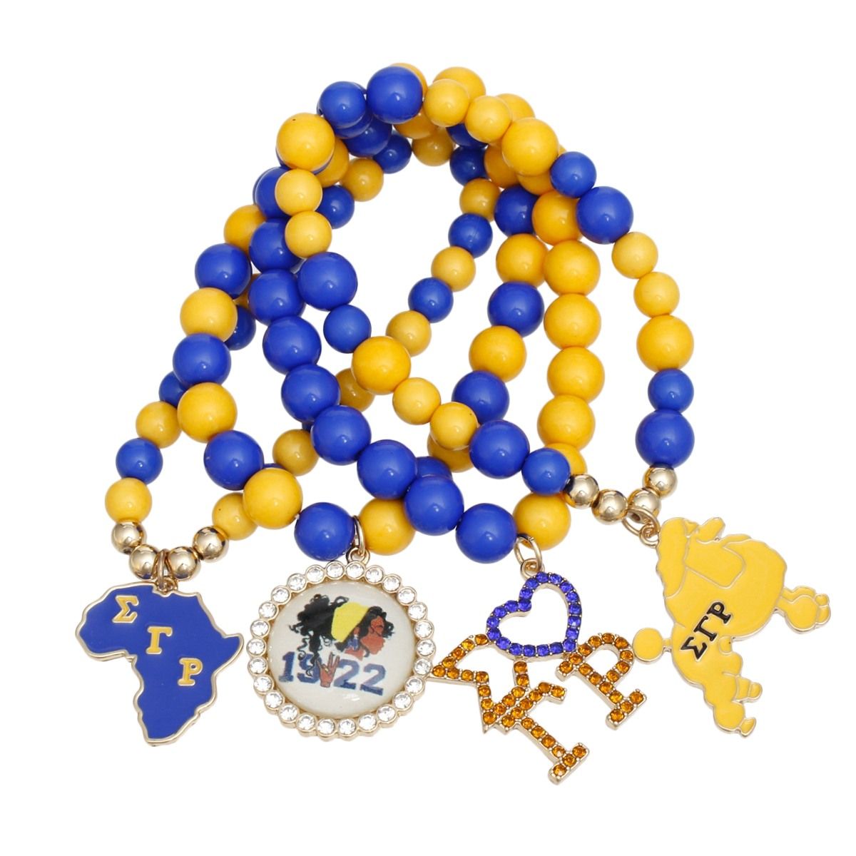 SGRHO Sorority Blue Gold Ball Bead Charm Bracelets