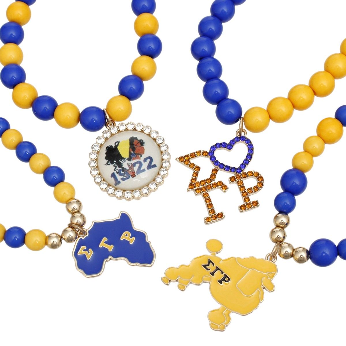 SGRHO Sorority Blue Gold Ball Bead Charm Bracelets