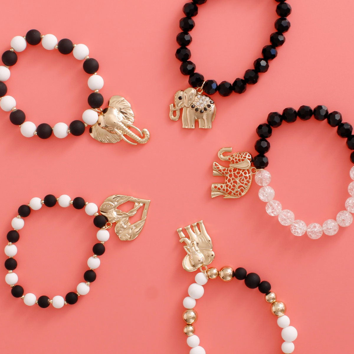 Mixed Black White Elephant Bracelets