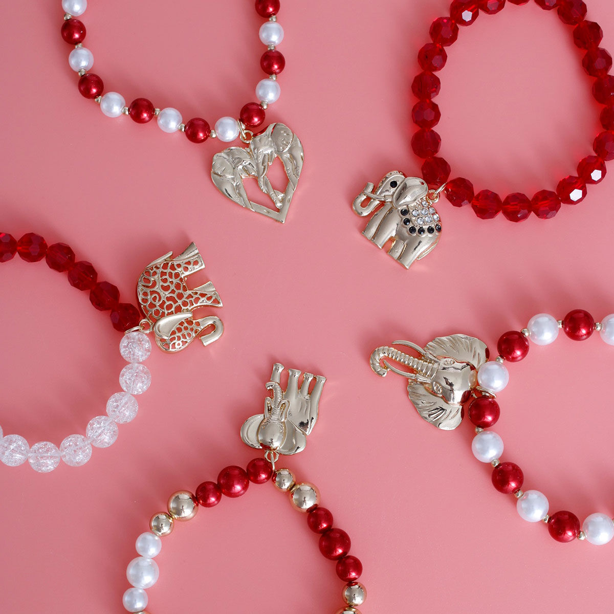 Red White Gold DST Sorority Elephant Bracelets