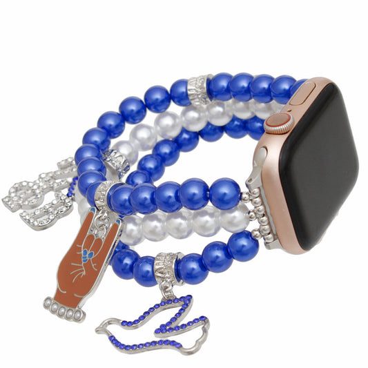 ZPB Sorority Blue White Pearl Watch Band for Women