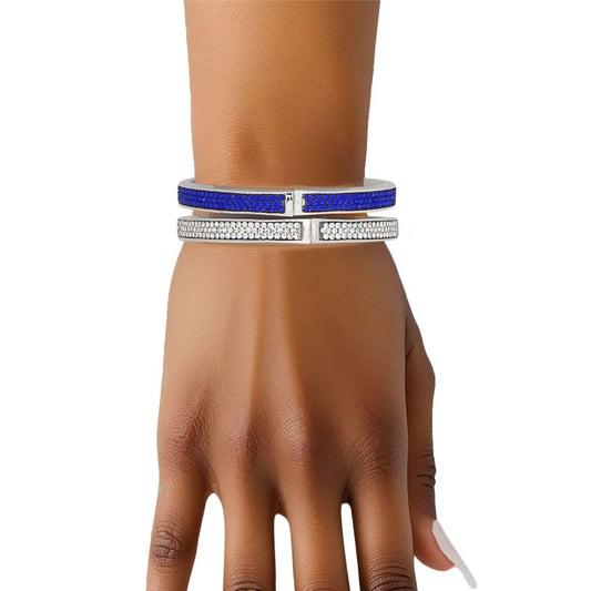 ZPB Sorority Blue Pave Hinged Bangle Bracelet Set