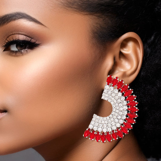 Studs Red Crystal Semi Circle Luminous Earrings