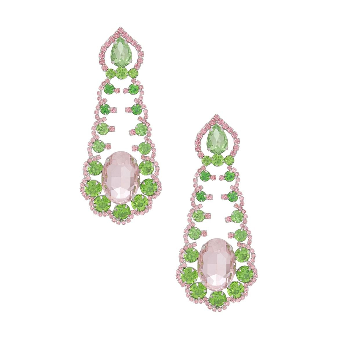 AKA Sorority Ruffled Pink Green Crystal Earrings