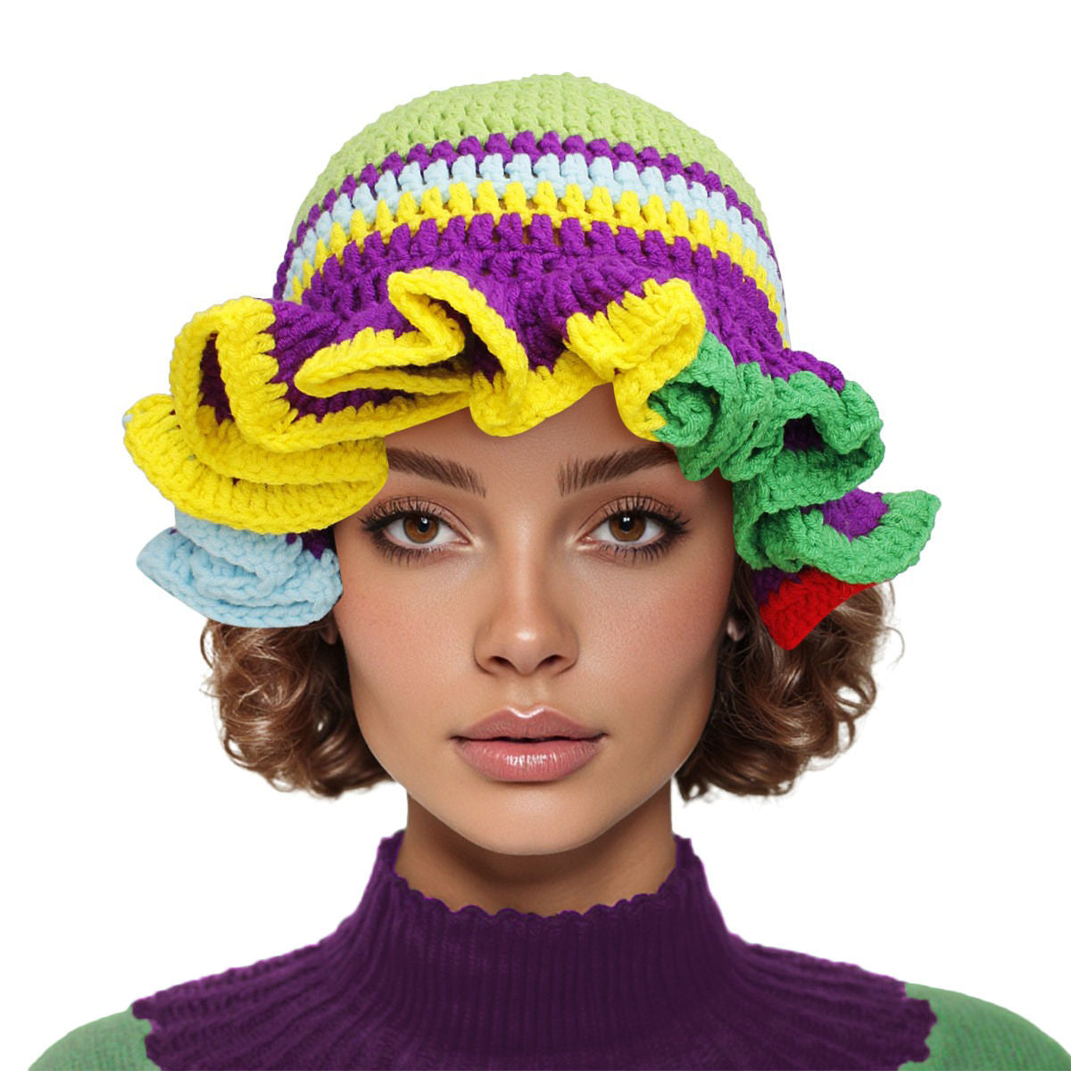 Lime Crochet Multicolor Ruffle Bucket Hat Women