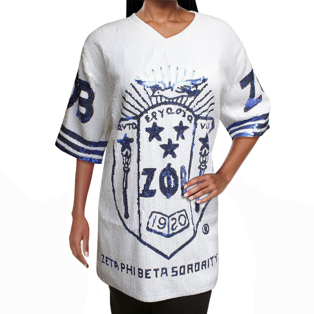 ZPB Sorority White Sequin Jersey Shirt for Women