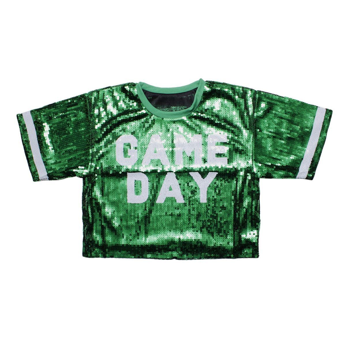 Jersey AKA Green White Sequin GAME DAY Crop Top