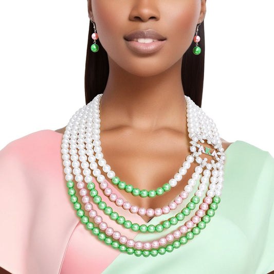 AKA Necklace Mix Pink Green Pearl AKA Set