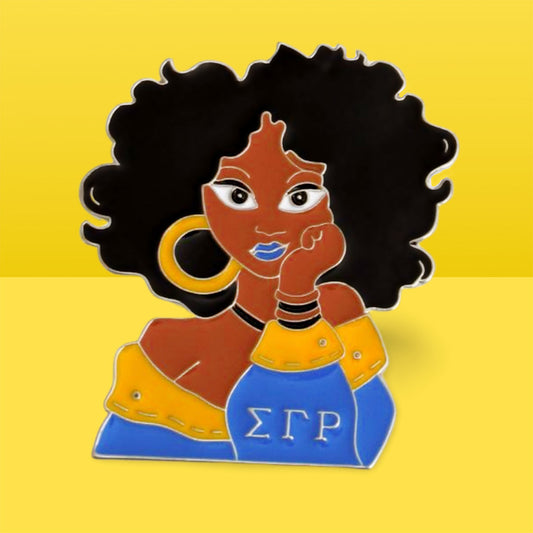 Blue Gold Curly Hair Woman Pin