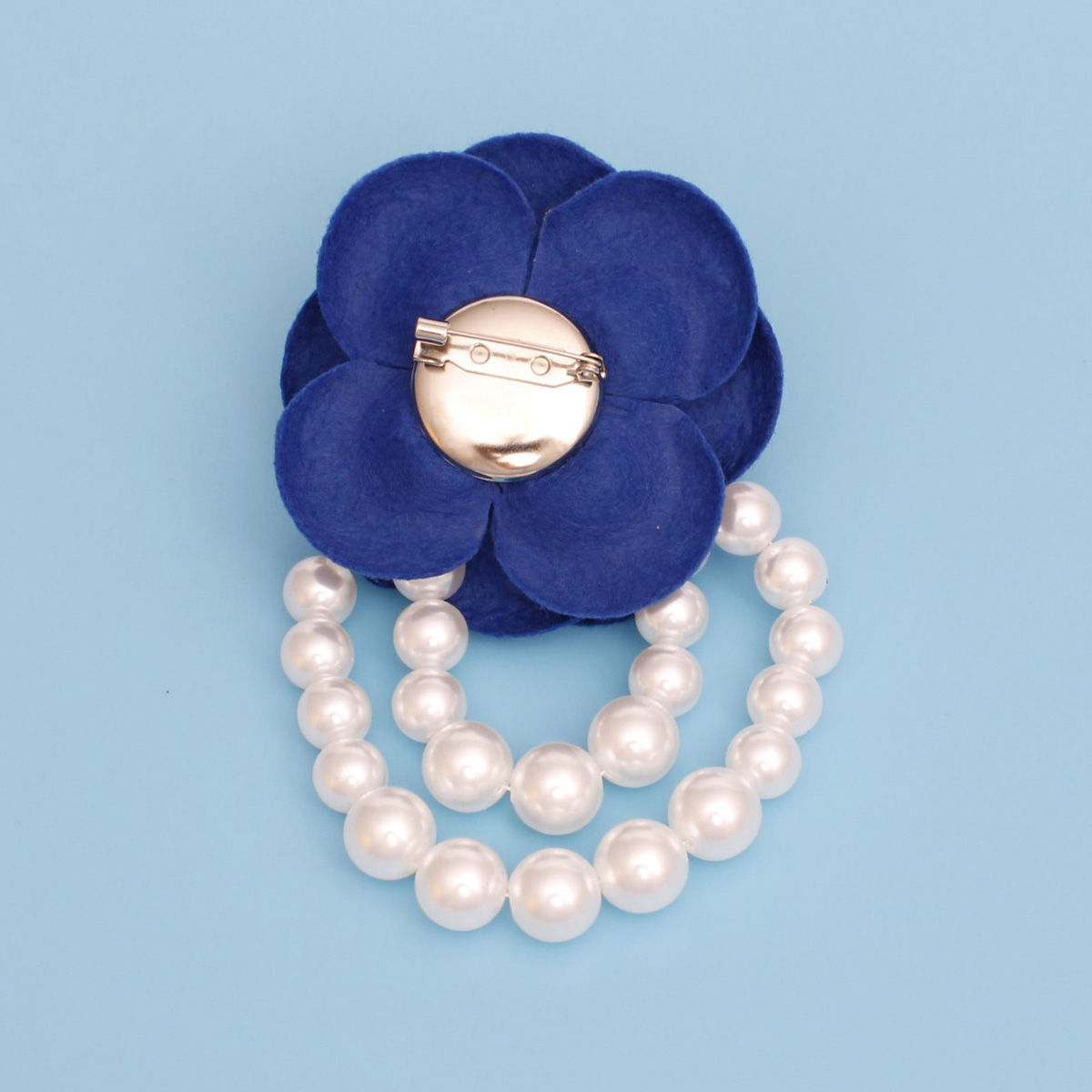 ZPB Sorority Blue Flower Draped Pearls Brooch Pin