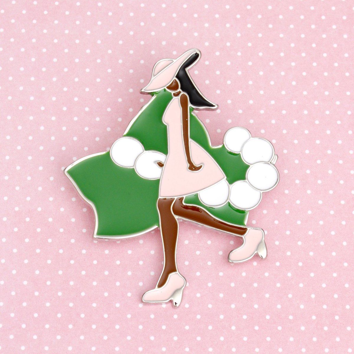 AKA Sorority Pink Lady Green Ivy Leaf Brooch Pin