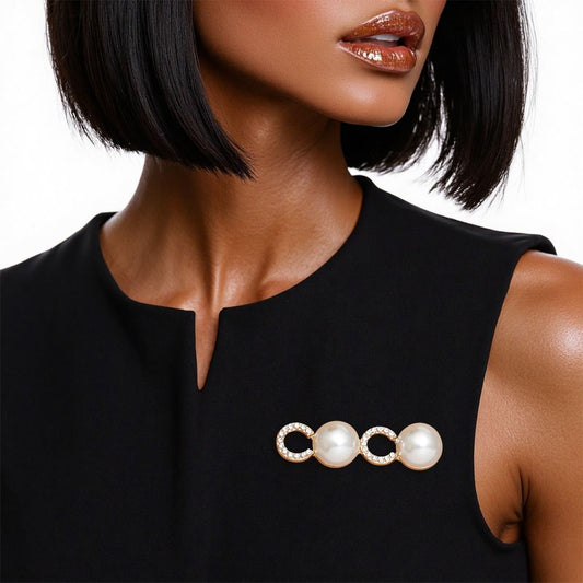 Brooch Iconic Gold Pave and Cream Pearl Coco Pin
