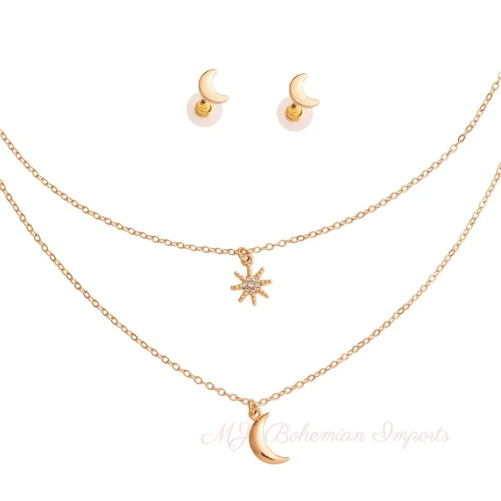 Gold 2 Layer Chain Moon Necklace