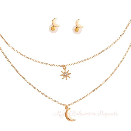 Gold 2 Layer Chain Moon Necklace