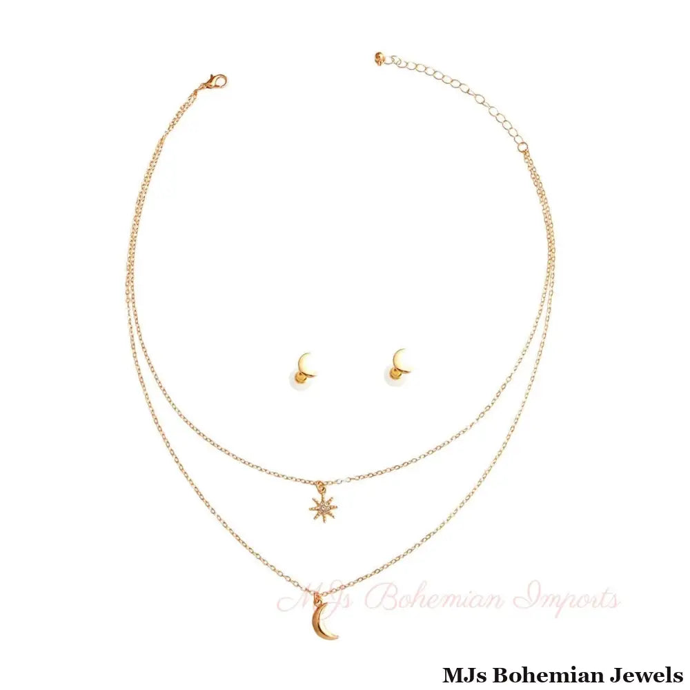 Gold 2 Layer Chain Moon Necklace