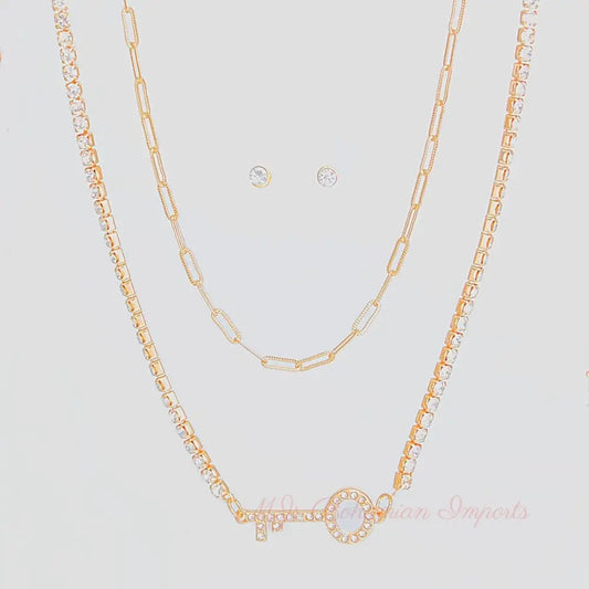 Gold 2 Layer Key Necklace Set