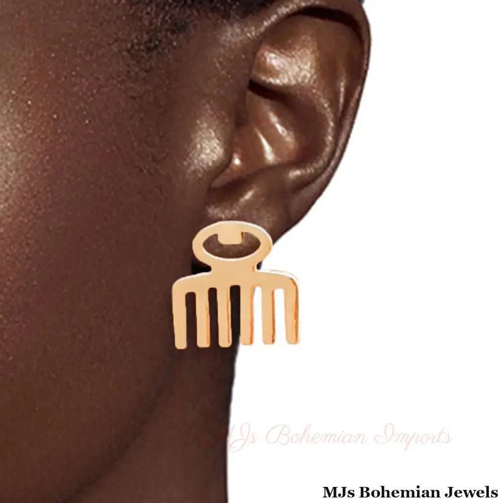 Gold 3 Pcs Black Girl Afro Studs