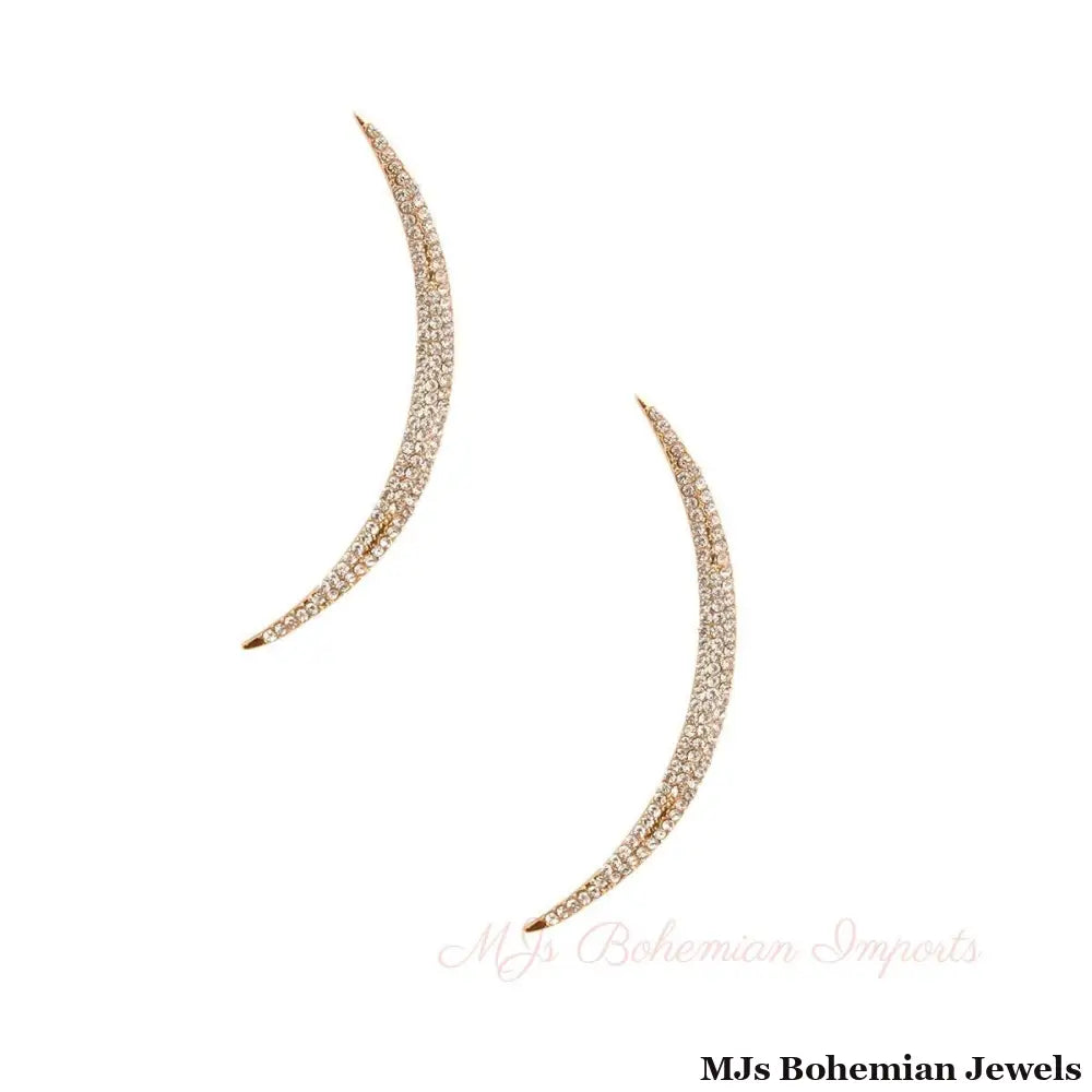 Gold and Clear Curved Bar Earrings