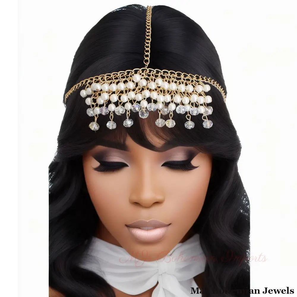 Gold and Cream Pearl Head Chain