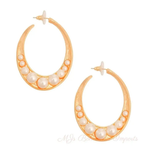 Gold and Pearl Oval Hoops