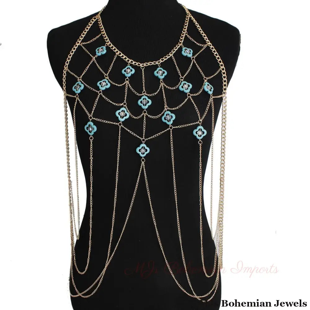 Gold and Turquoise Body Chain