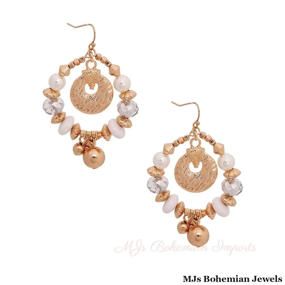 Gold Beaded Oval Earrings