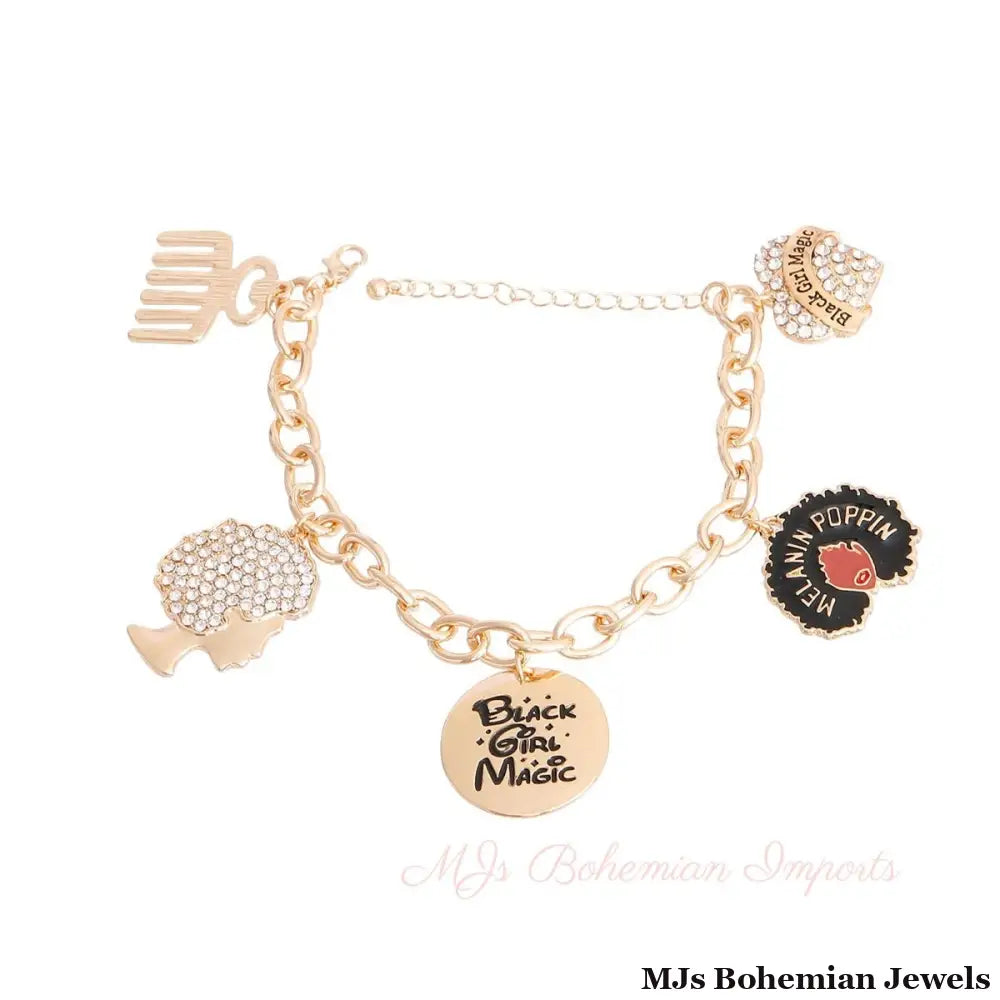 Gold Black Girl Magic Bracelet