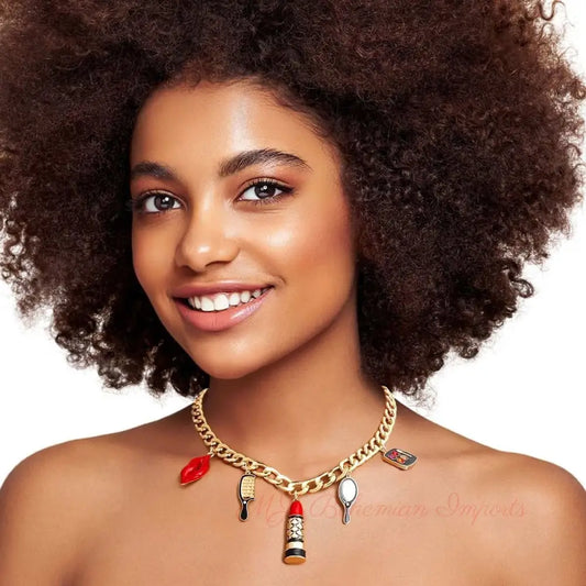 Gold Black Luxury Makeup Charm Necklace