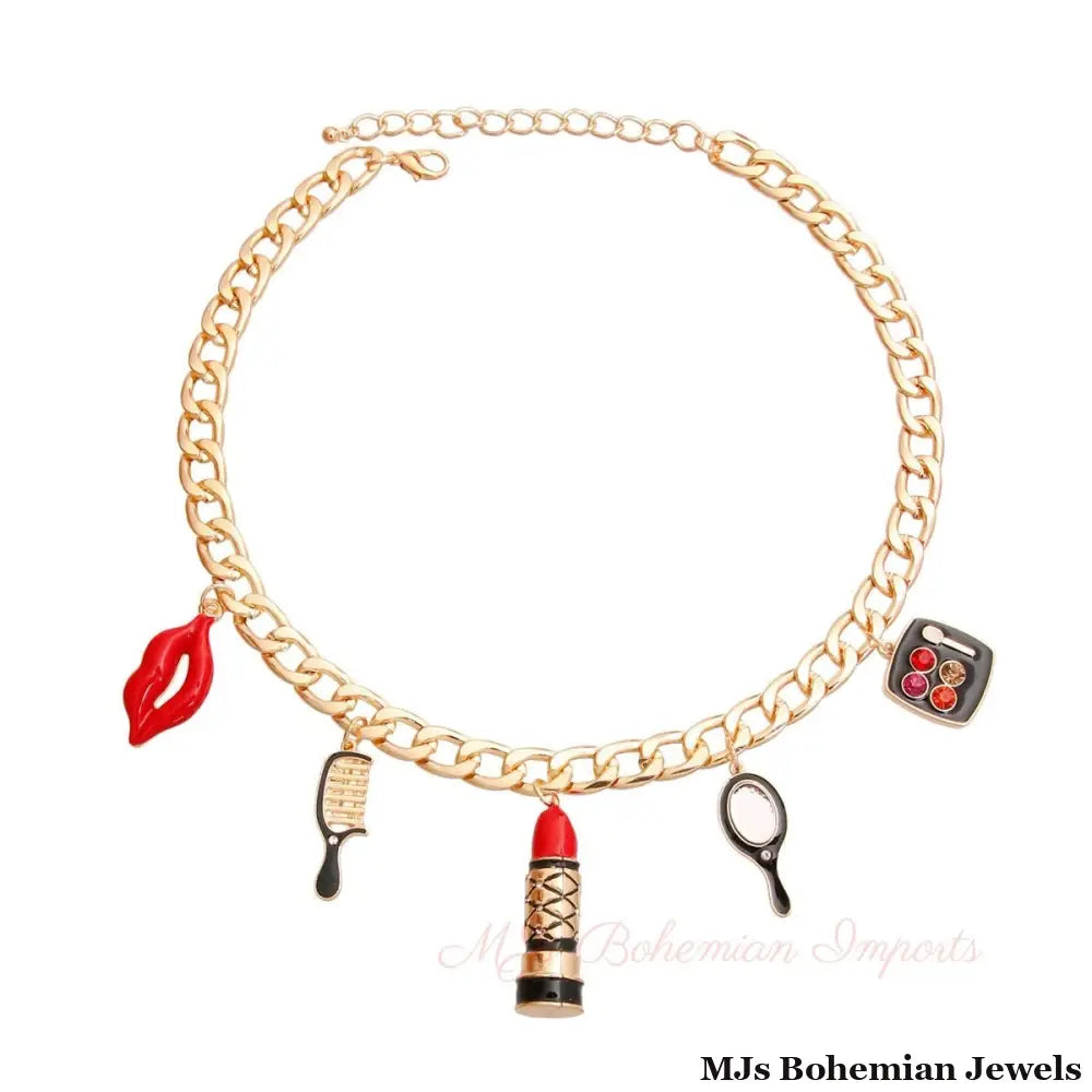 Gold Black Luxury Makeup Charm Necklace