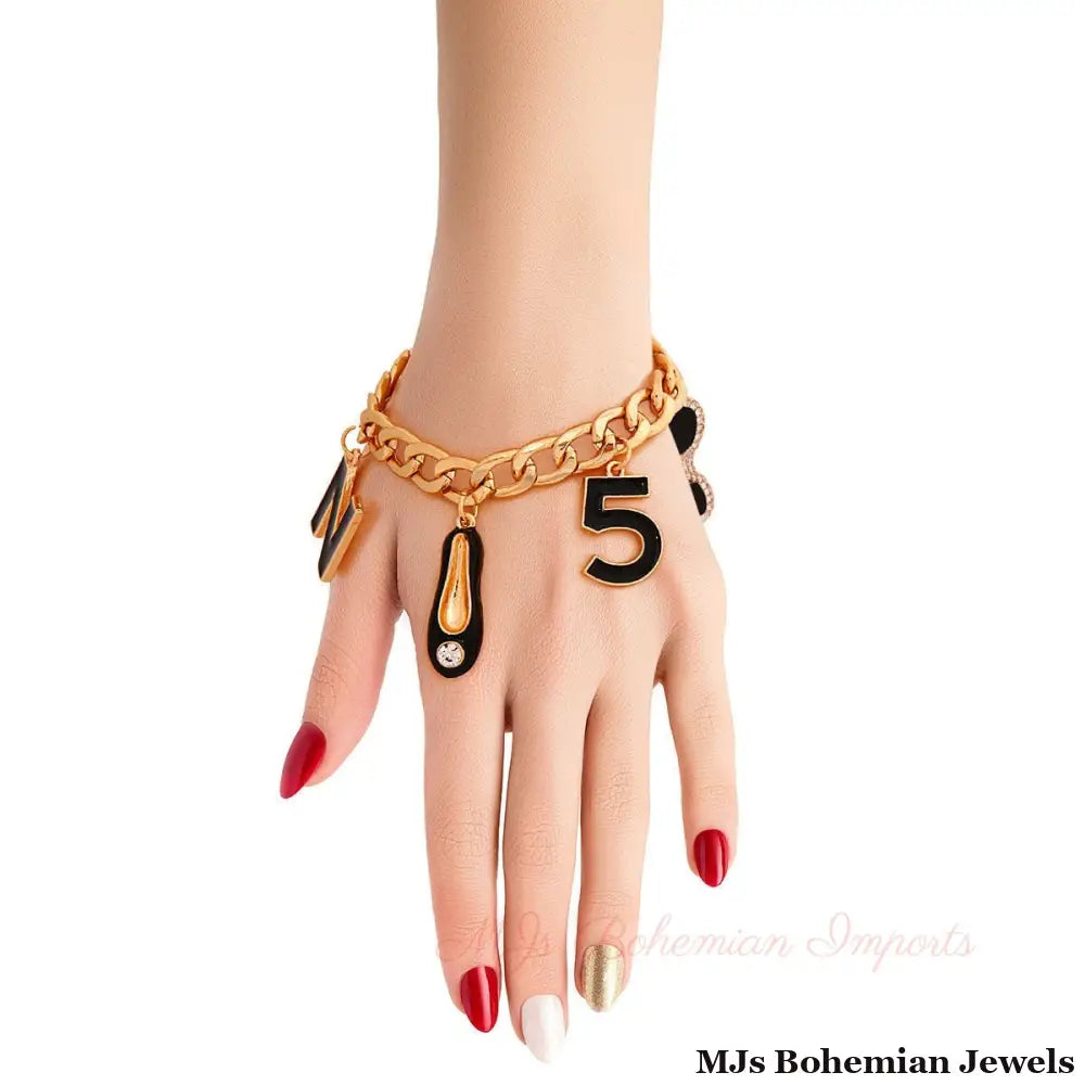 Gold Black Luxury Shoe Charm Bracelet