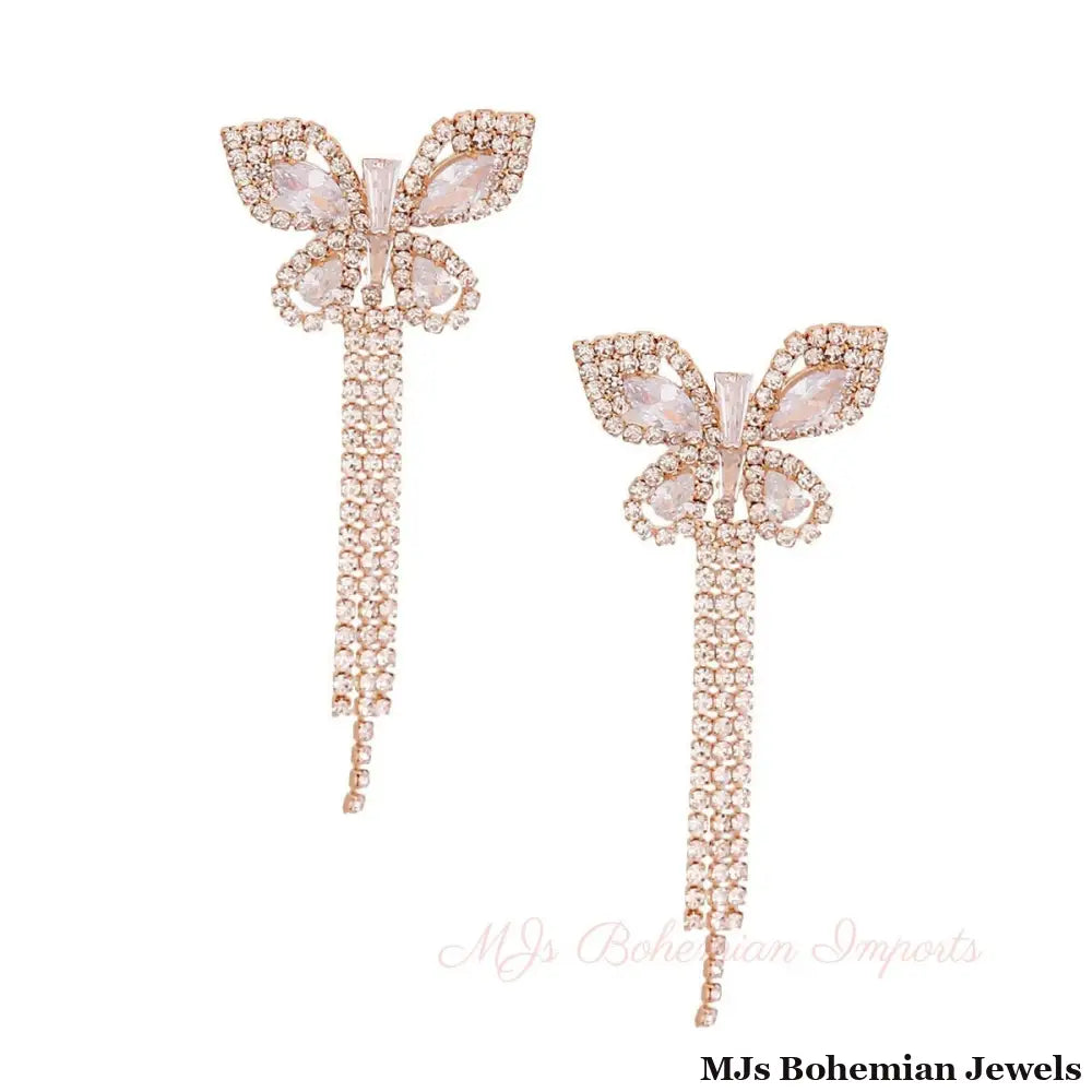 Gold Butterfly Fringe Earrings