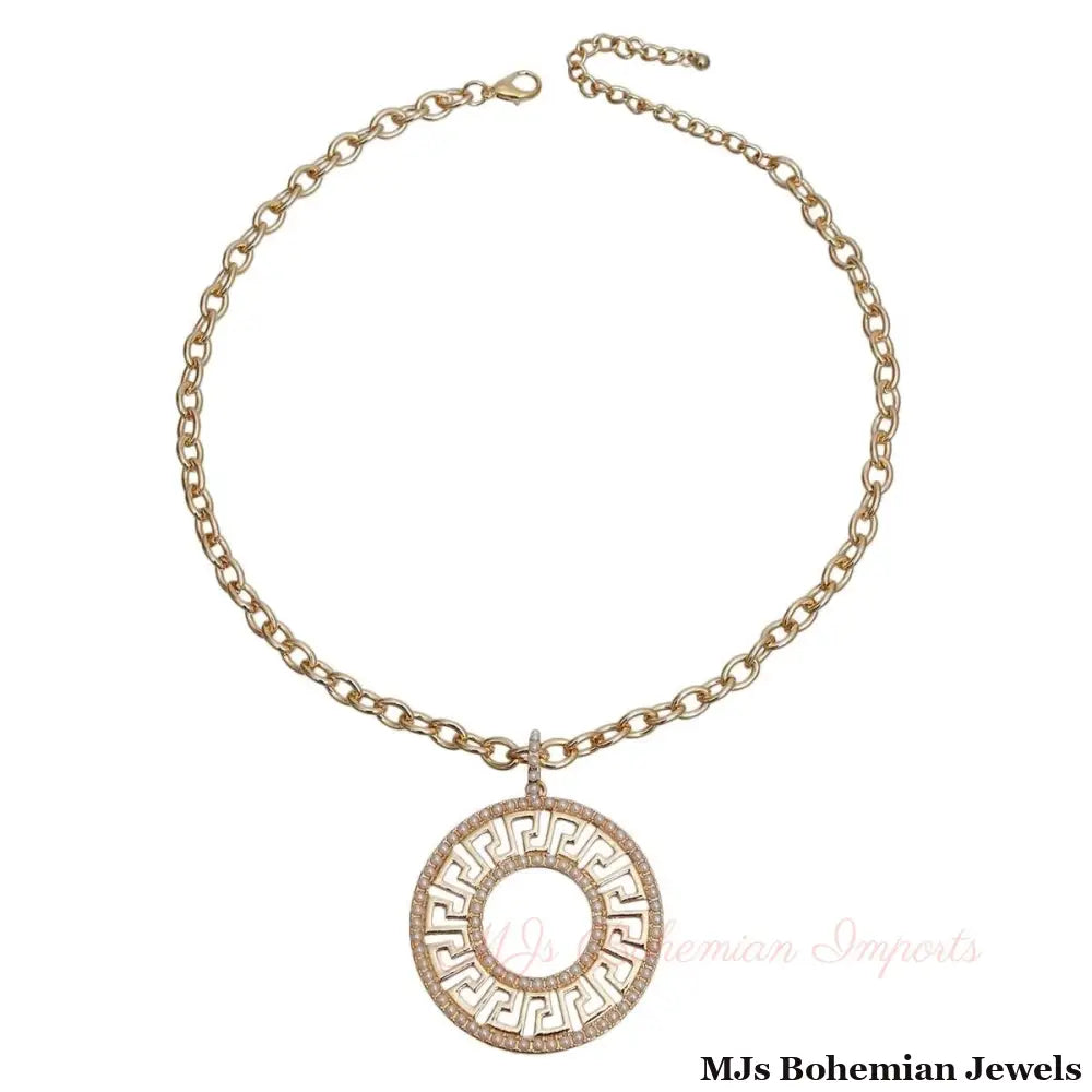 Gold Cable Chain Pearl Greek Necklace