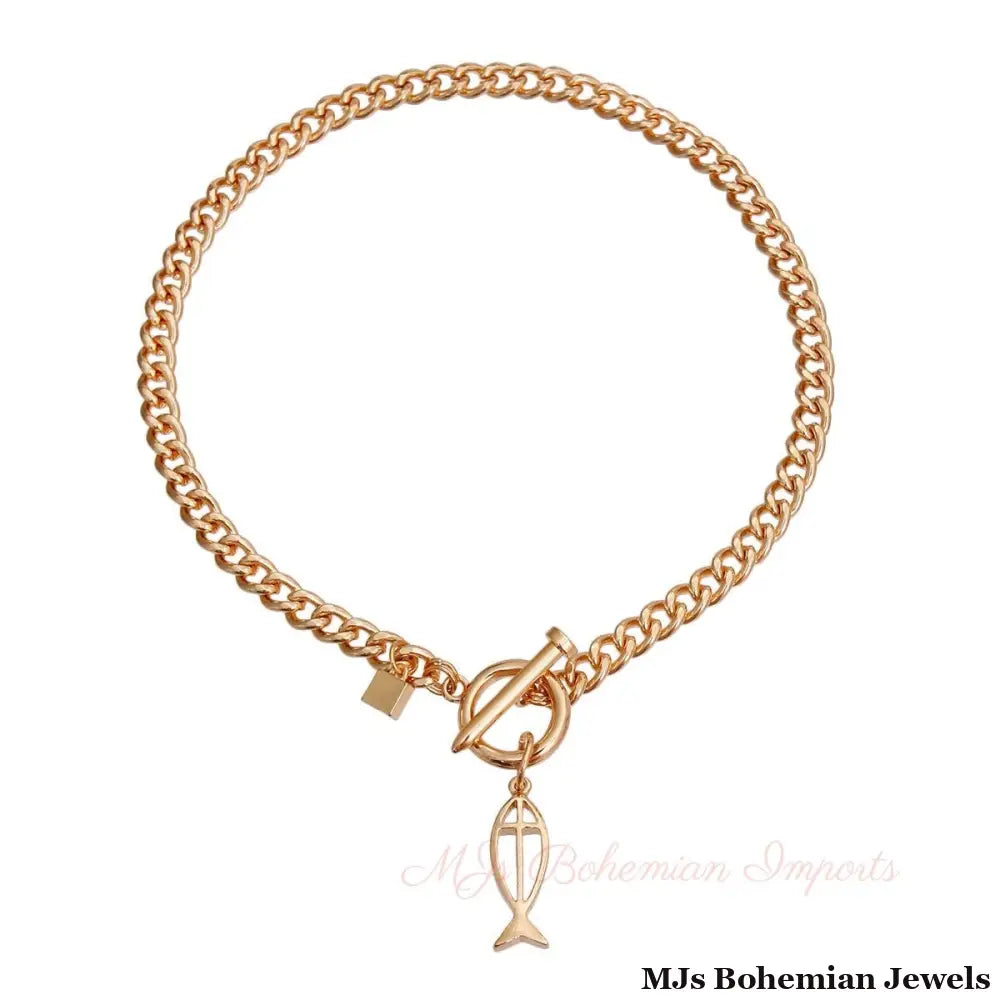 Gold Chain Fish Toggle Necklace