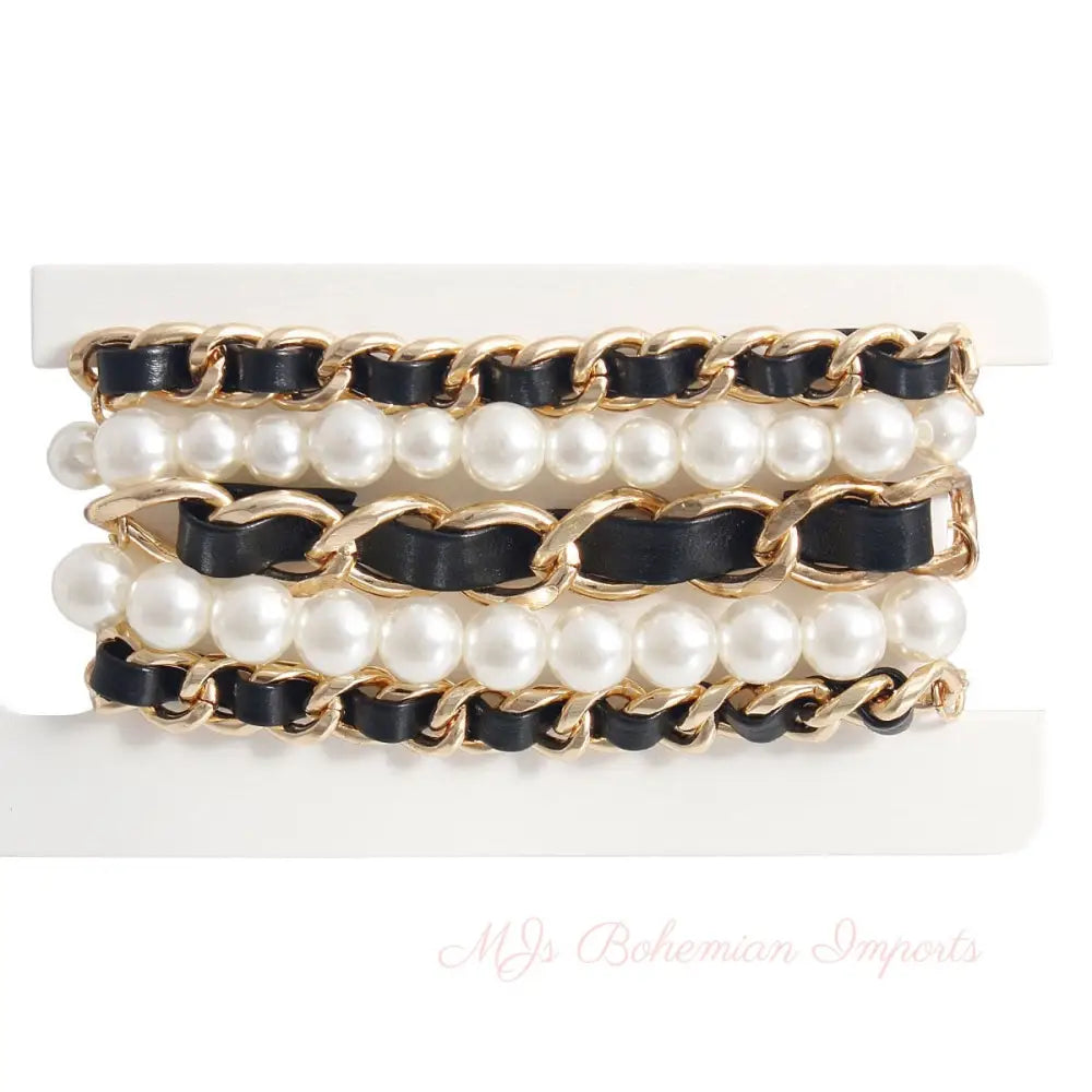 Gold Chain Pearl 5 Pcs Bracelets