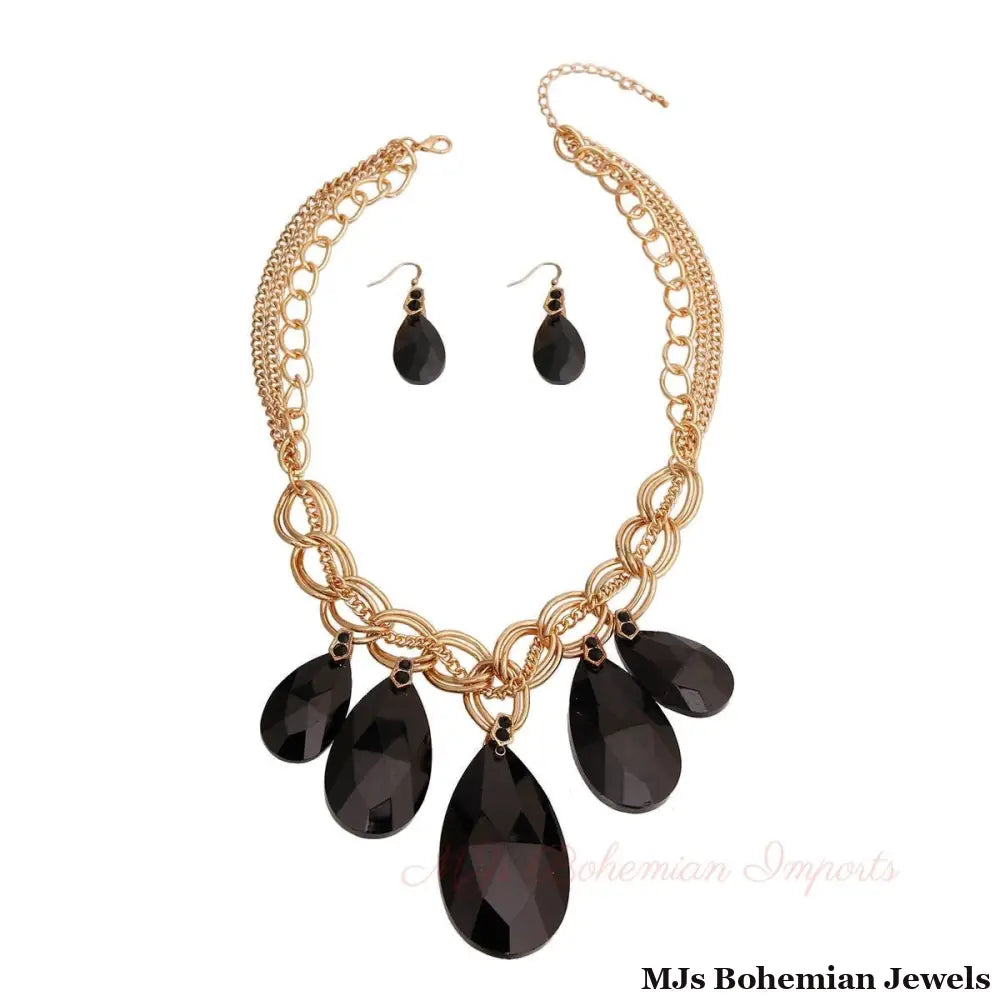 Gold Chains Black Teardrop Set